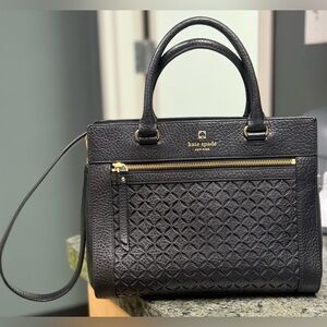 kate spade Black Quilted Textured Leather Satchel with Gold Hardware